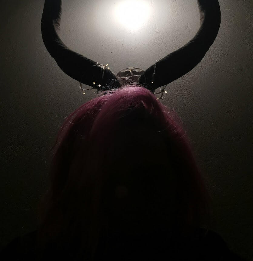 Cheryl Kahla wearing deer antlers